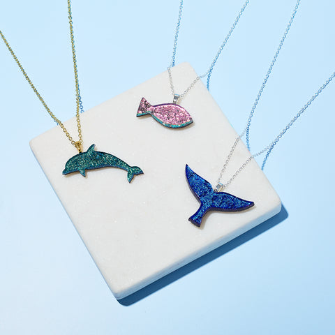 Dichroic Whale Tail Pendant Necklace